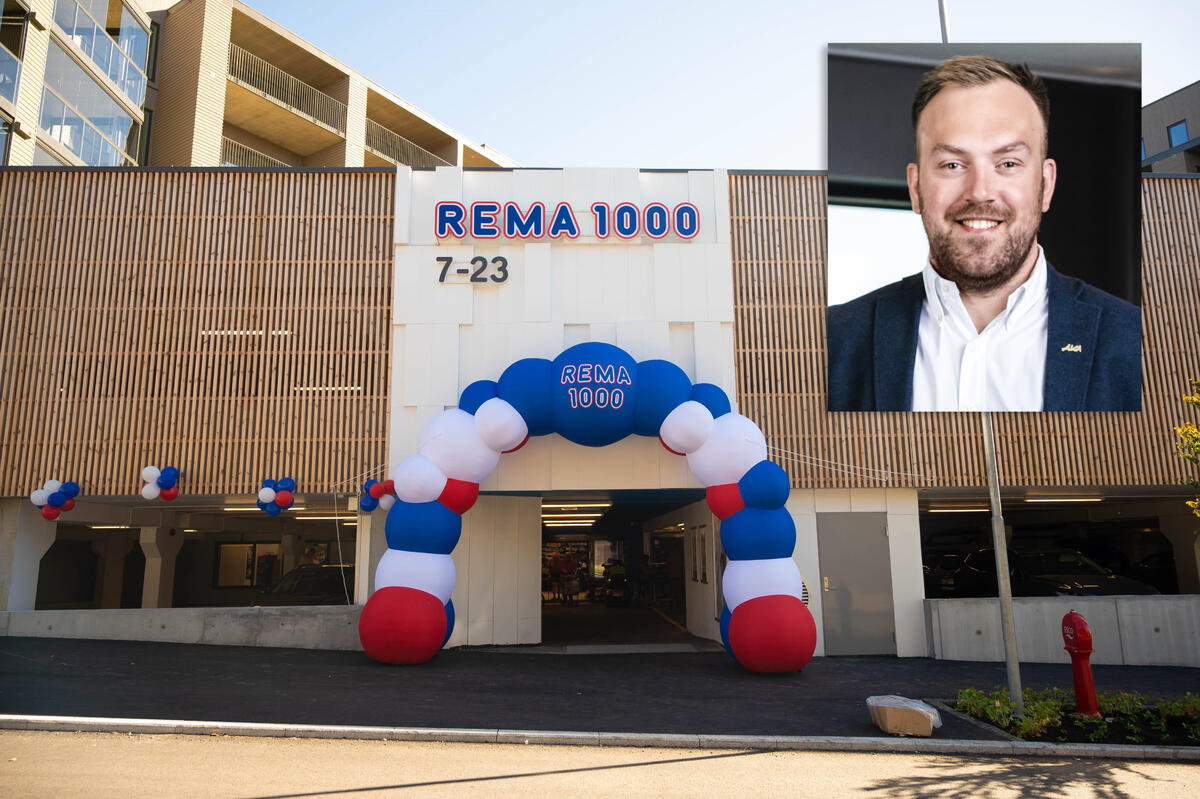 Inngangen til AKAs nyeste leietaker, REMA 1000 Briskeby Hamar. Foto: Jo E Brenden, Hamar Arbeiderblad. AKAs investeringsdirektør, Hallvard Thoresen, innfelt. 